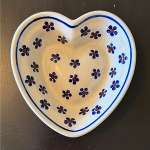 Polish Pottery Heart-Shaped Floral Hanging Dish